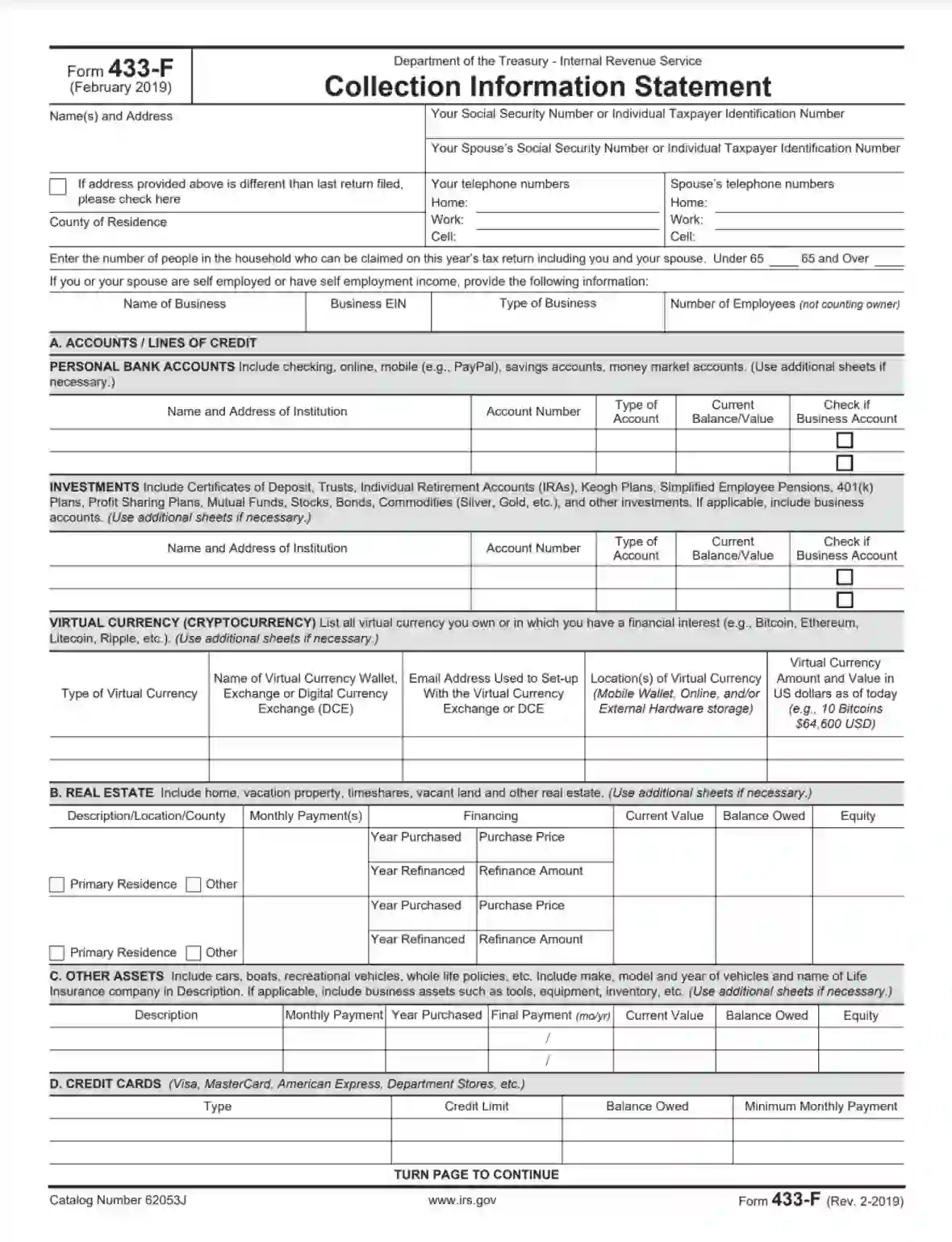 IRS Form 433 F Fill Out Printable PDF Forms Online