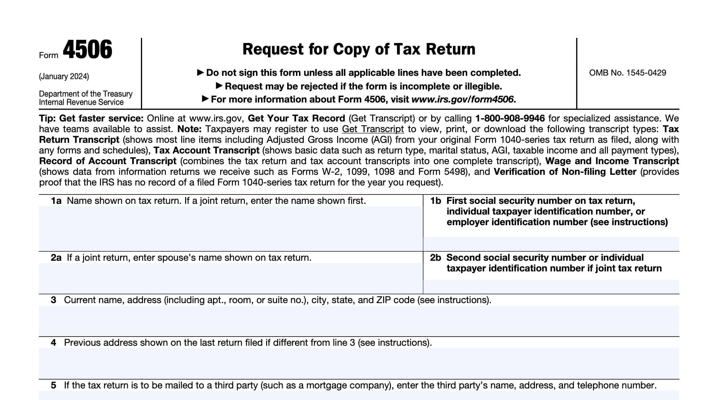 Irs Form 4506-C Fillable