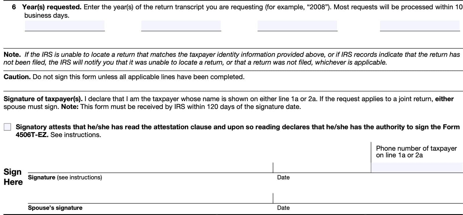 IRS Form 4506 T EZ Instructions