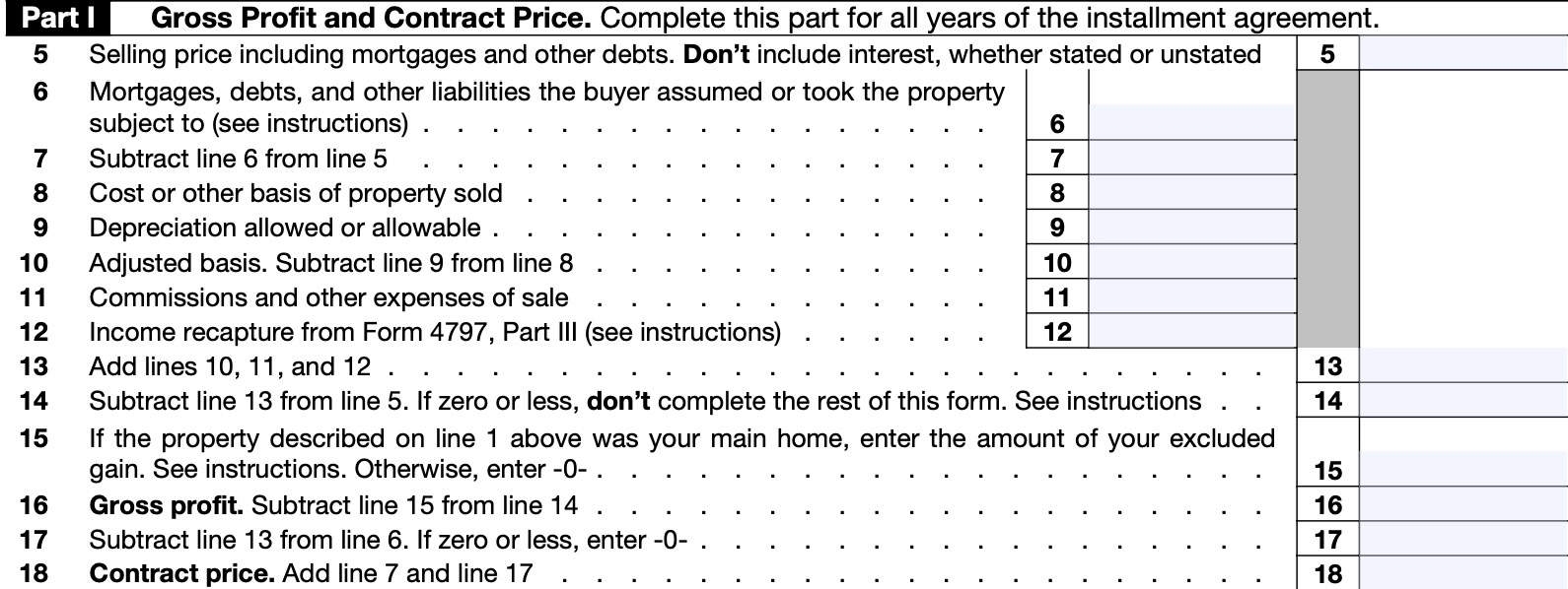 IRS Form 6252 Instructions Installment Sale Income