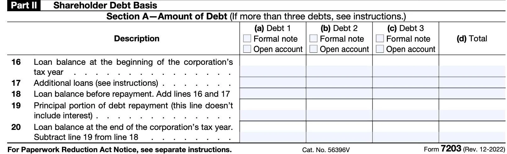 IRS Form 7203 Instructions S Corporation Stock amp Debt Basis