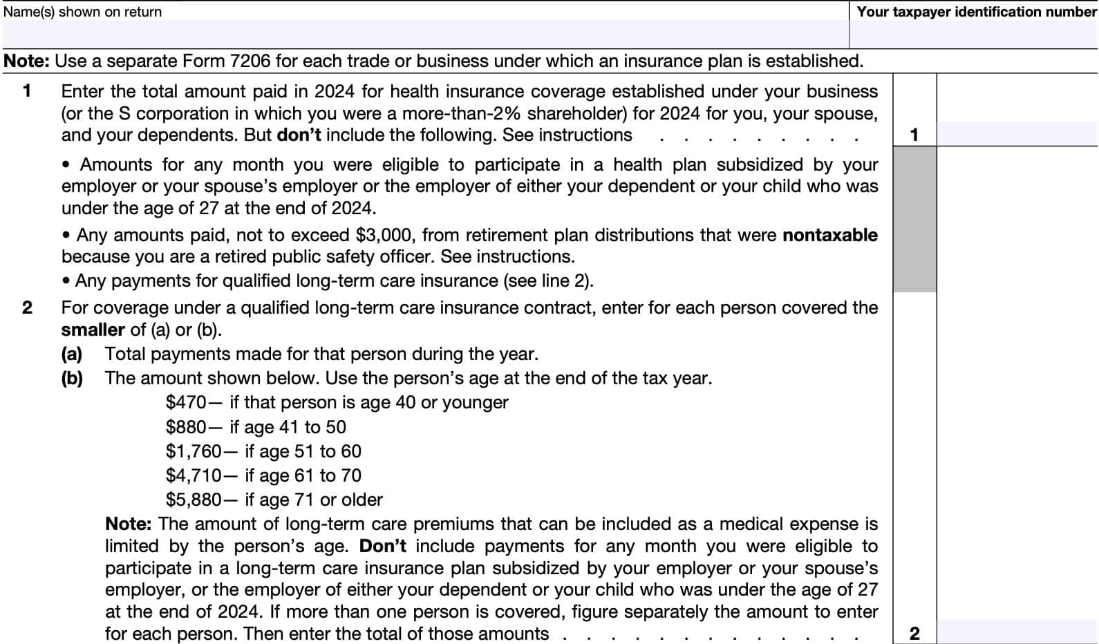 IRS Form 7206 Instructions Self Employed Health Insurance