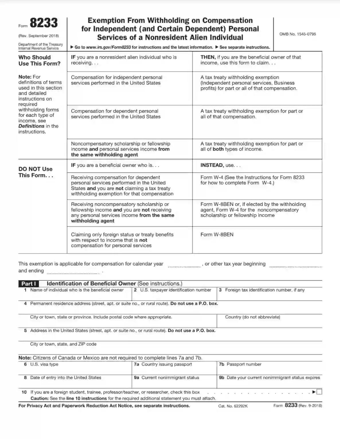 IRS Form 8233 Fill Out Printable PDF Forms Online