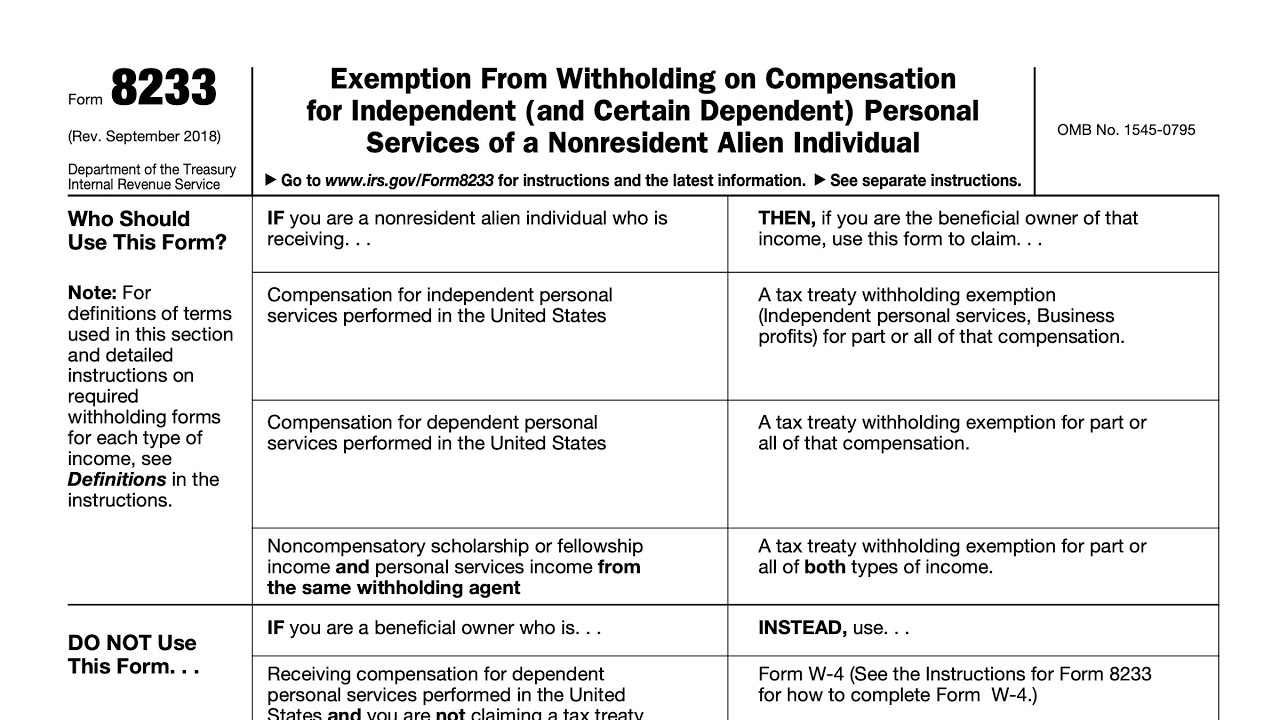 IRS Form 8233 Walkthrough Tax Withholding Exemption For Nonresident Aliens 