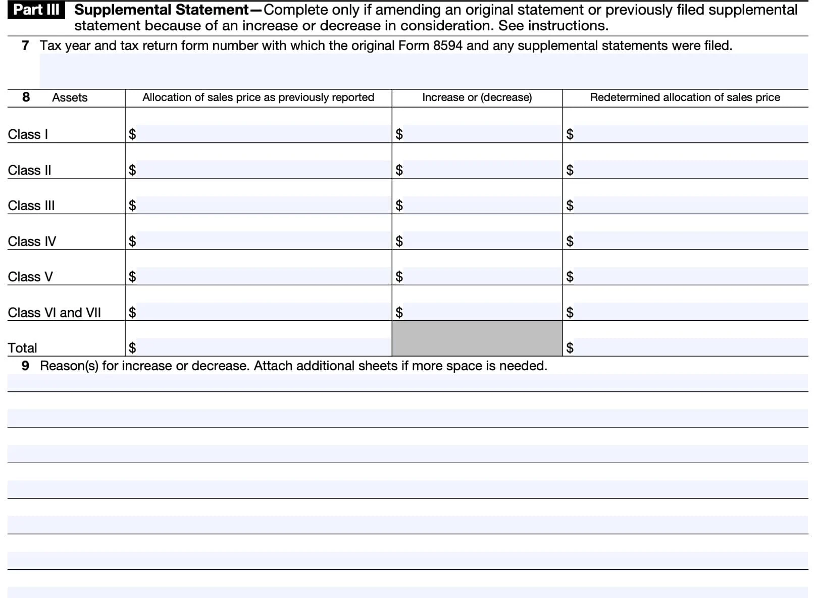 Sale Of Assets Form 8594