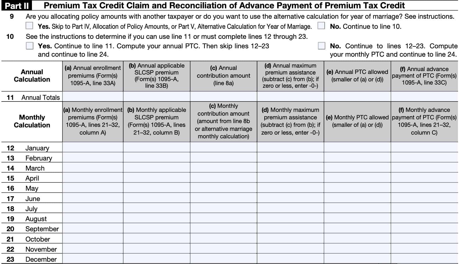 IRS Form 8962 Instructions Premium Tax Credit