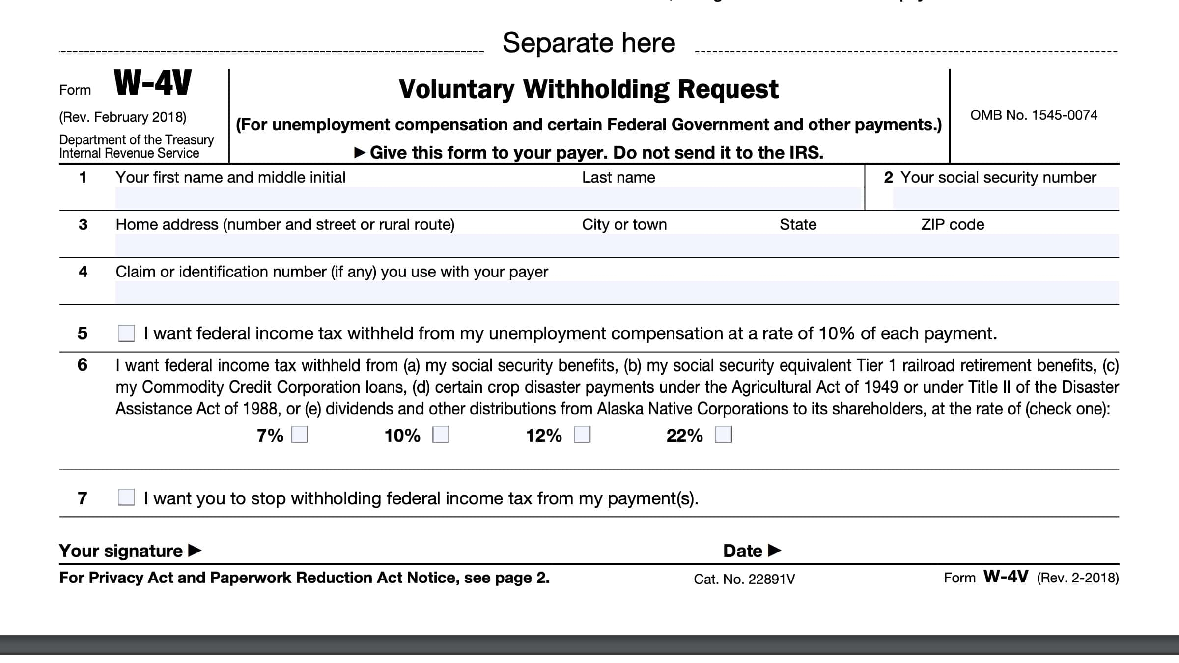 IRS Form W 4V Instructions Voluntary Withholding Request IRS Form W 4V Instructions Voluntary Withholding Request