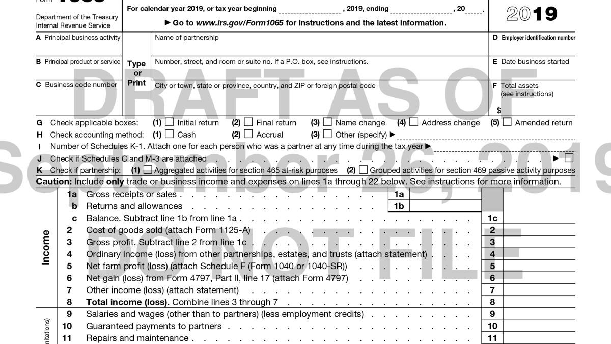IRS Releases Drafts Of The New Form 1065 Schedule K 1 