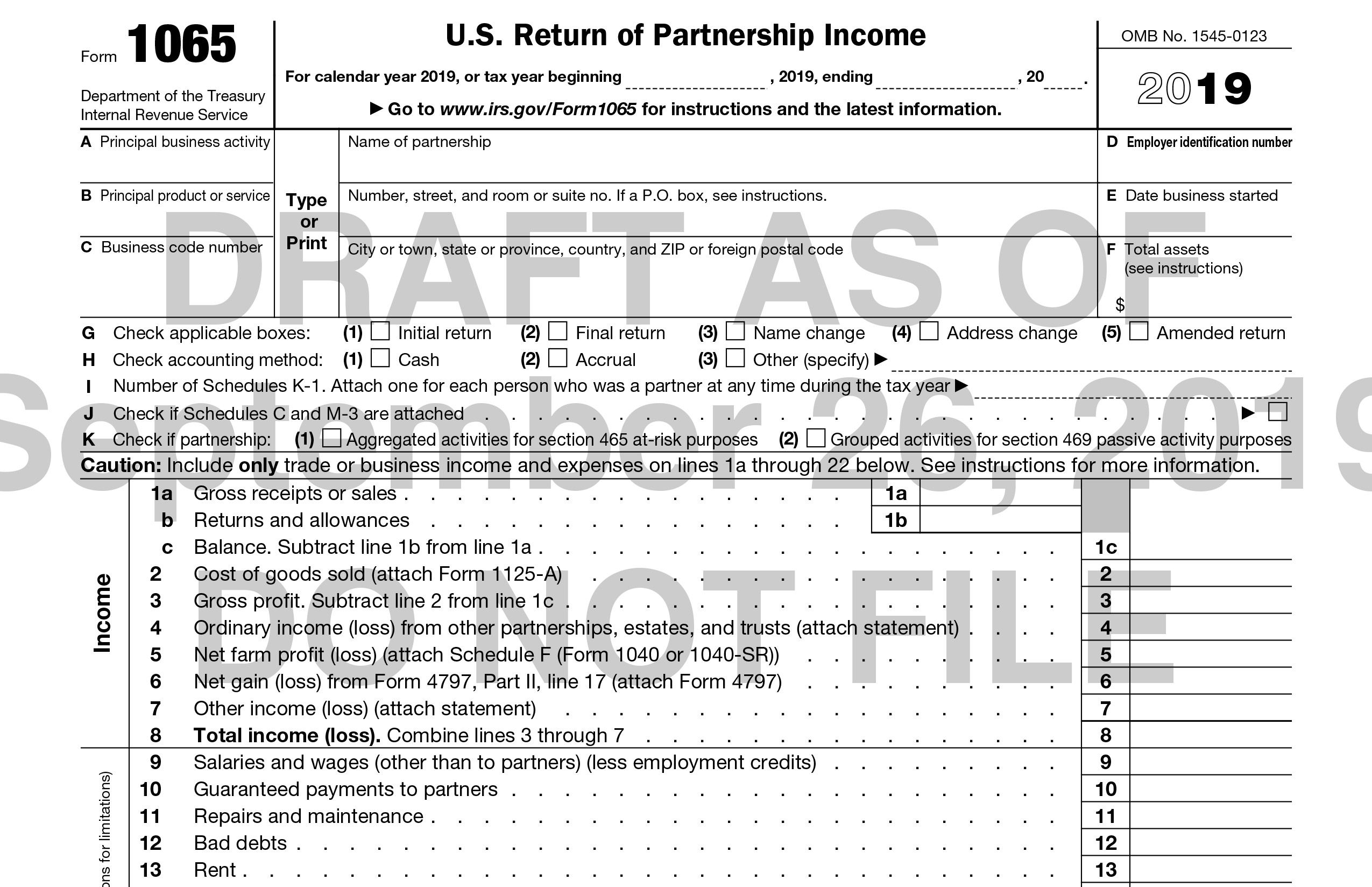 IRS Releases Drafts Of The New Form 1065 Schedule K 1 