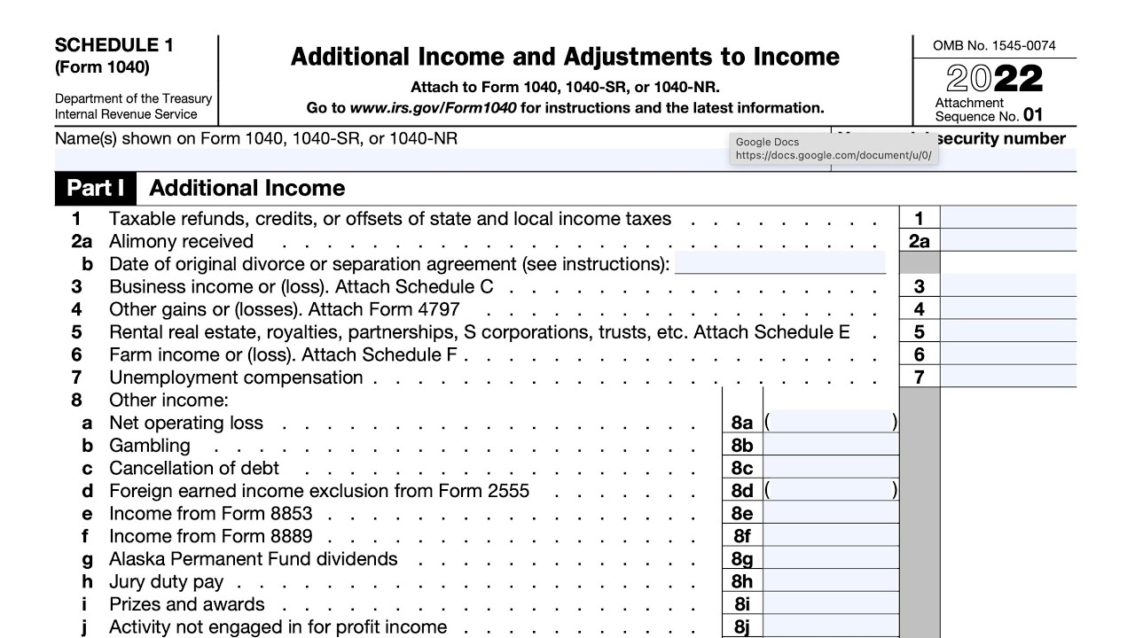 IRS Schedule 1 Walkthrough ARCHIVED COPY READ COMMENTS ONLY 2022 