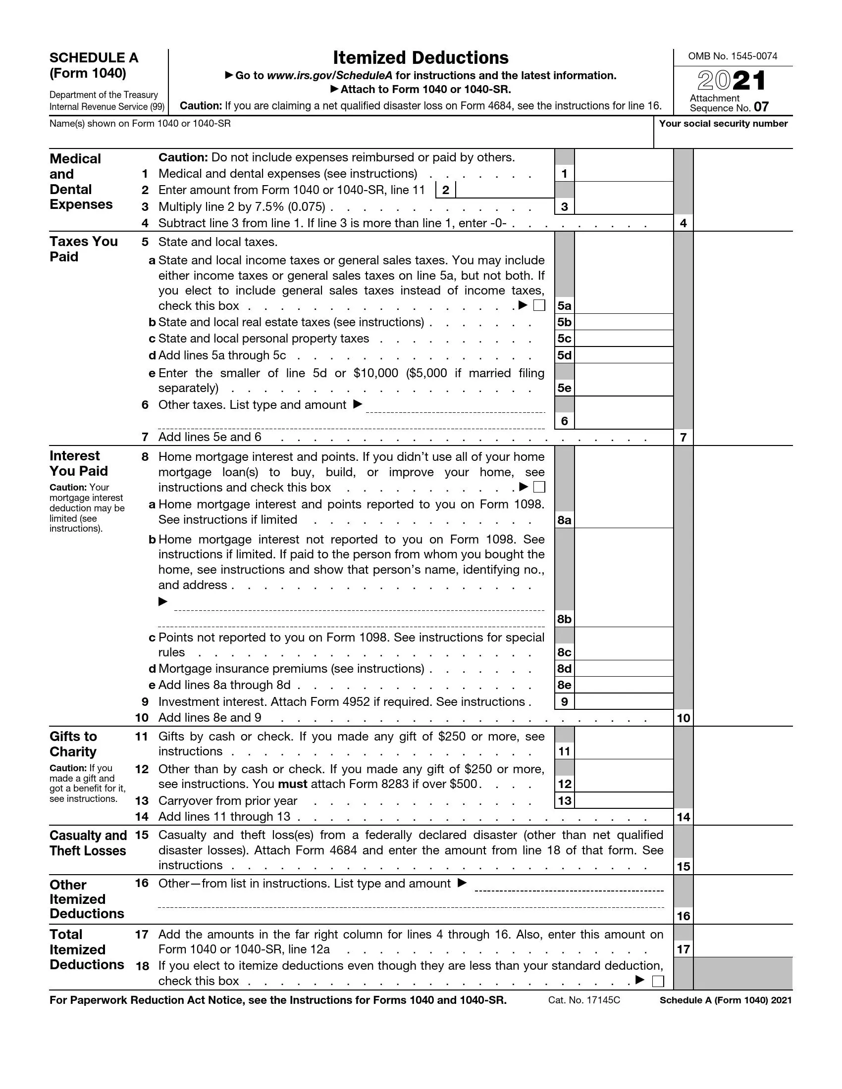 IRS Schedule A Form 1040 Or 1040 SR Fill Out PDF Forms Online