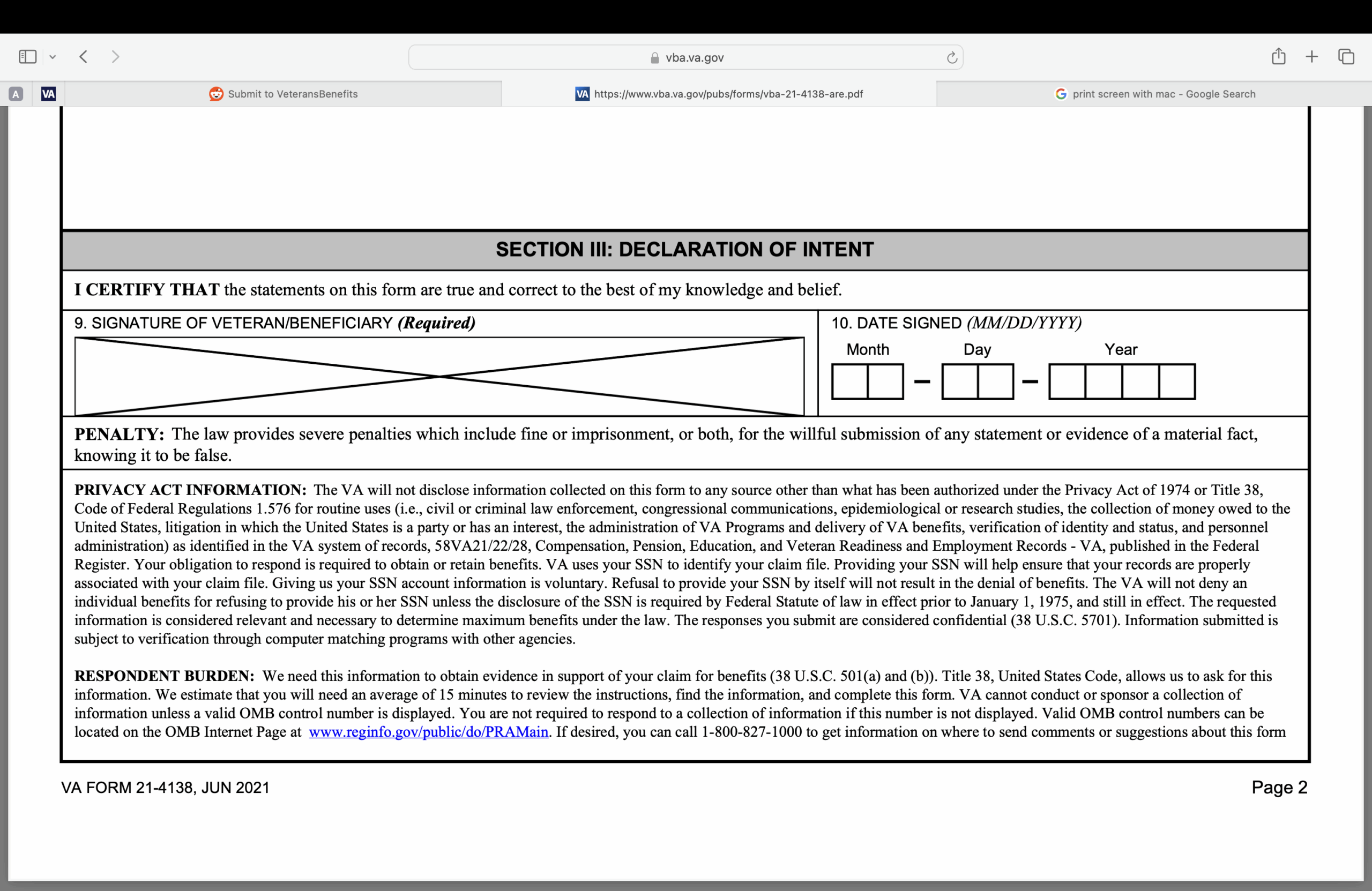 Is Form 21 4138 The Same Thing As A Personal Statement R 