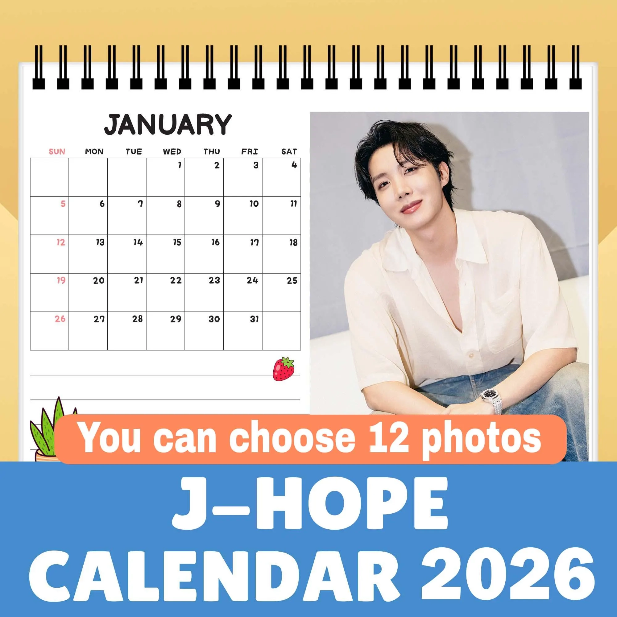 J HOPE BTS Calendar 2026 Desk Calendar Size 6 8inches J hope Gift 