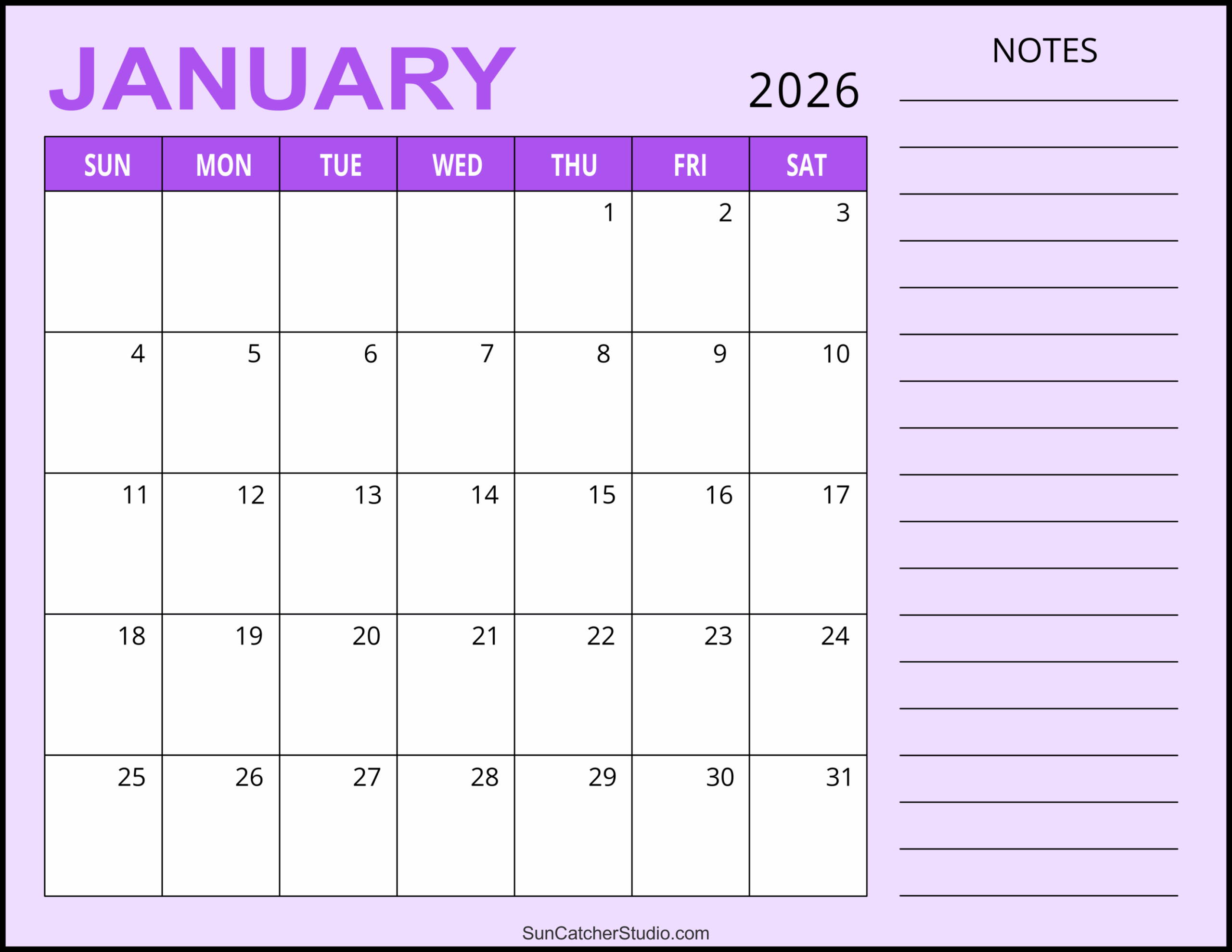 2026 Blank Monthly Calendars Printable