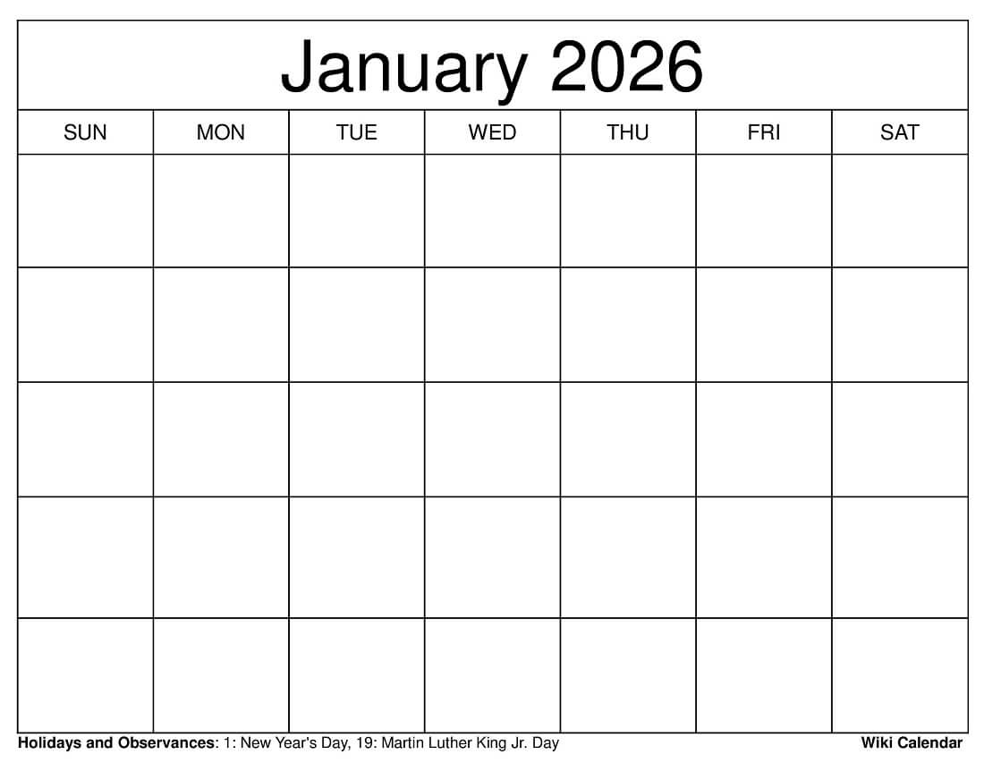 Printable 2026 Blank Calendar Templates