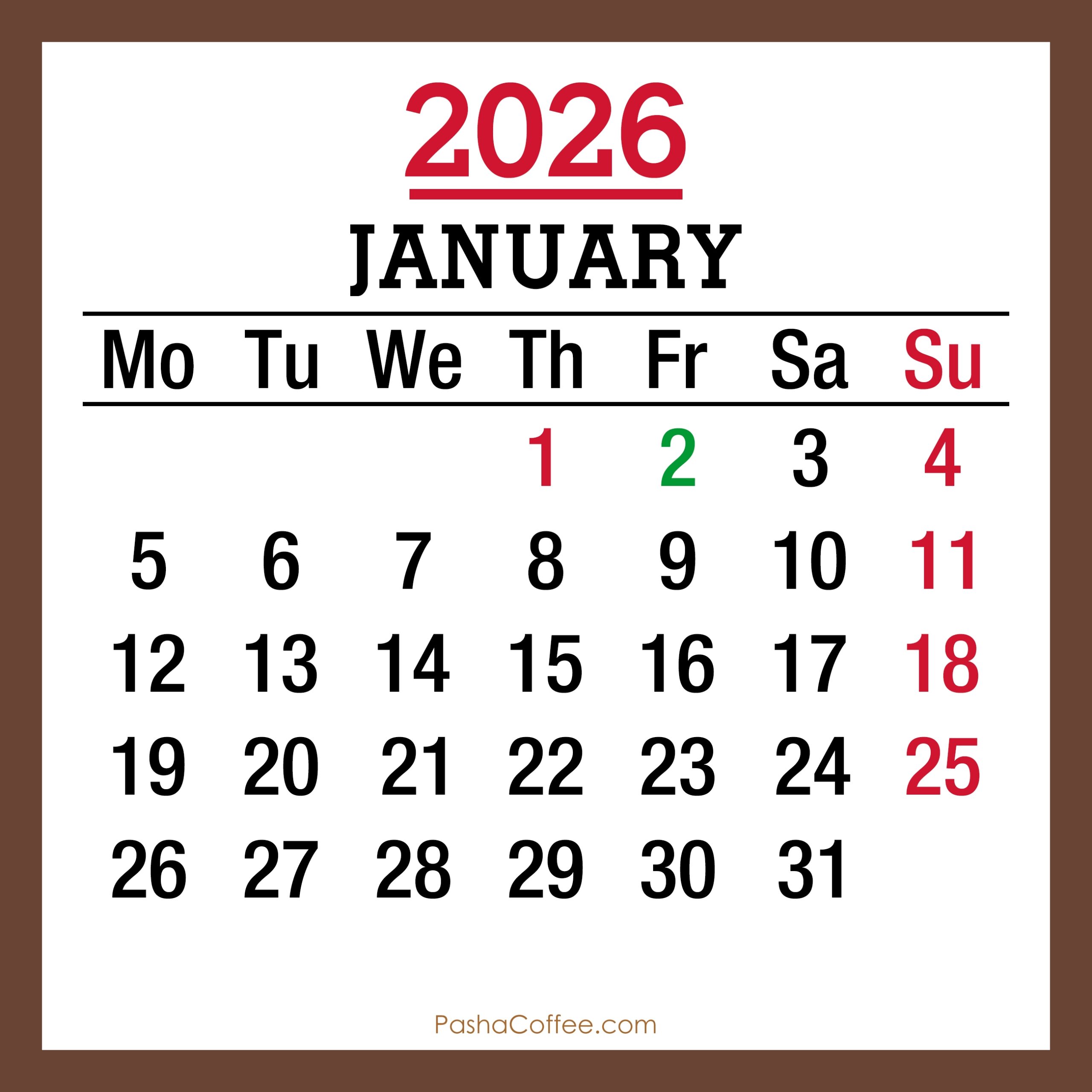January 2026 Calendar Uk
