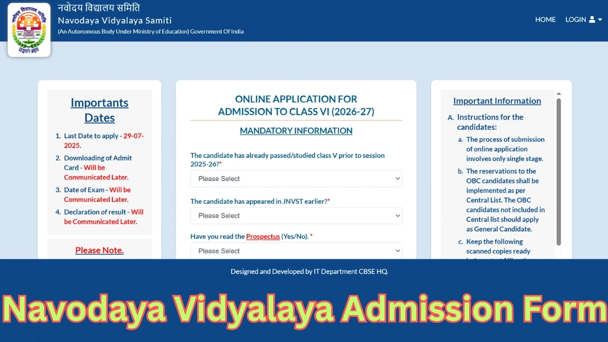 Jnv Form 2026 Class 6