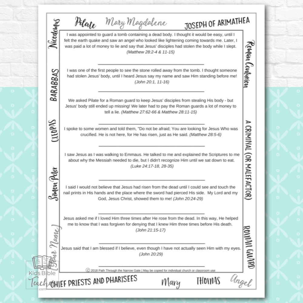 Jesus Resurrection Easter Activity Pages Kids Bible Teacher