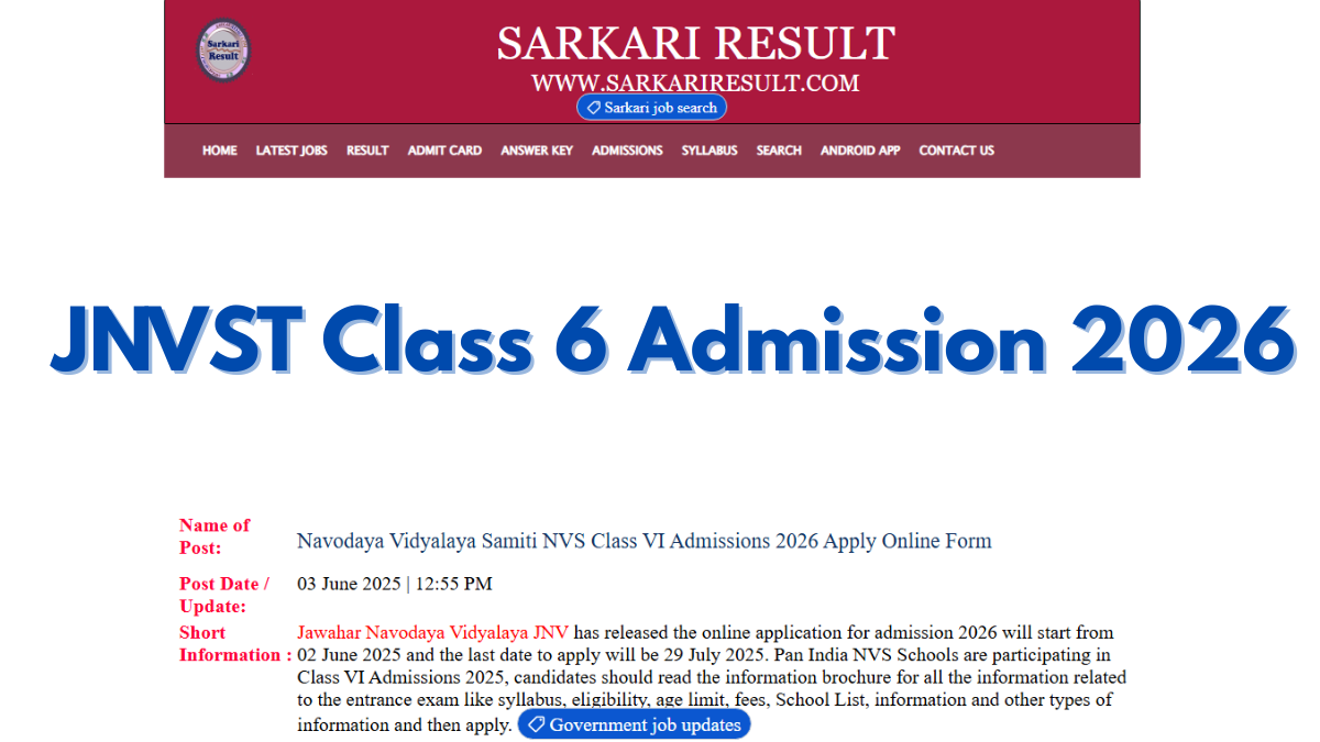 Navodaya Class 6 Application Form 2026