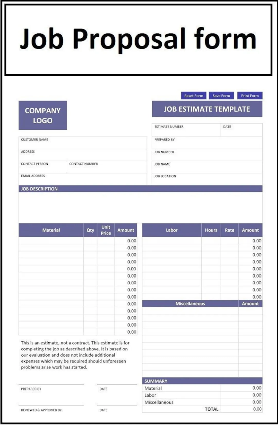Job Proposal amp Contract Form Job Proposal Form Job Estimation 
