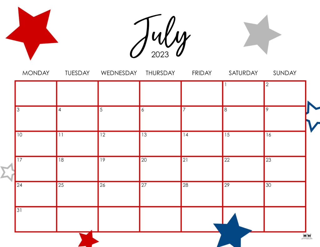 July 2023 Calendars 50 FREE Printables Printabulls