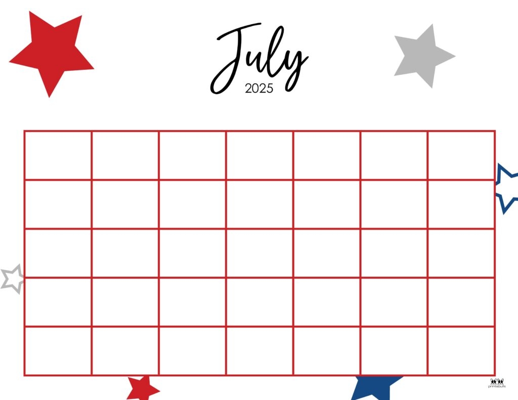 July Blank Calendar Printable