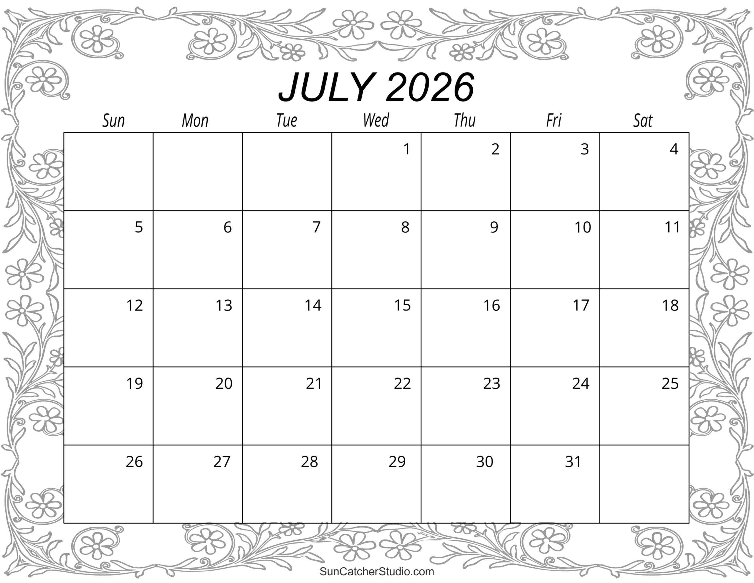 Printable Calendar For July 2026