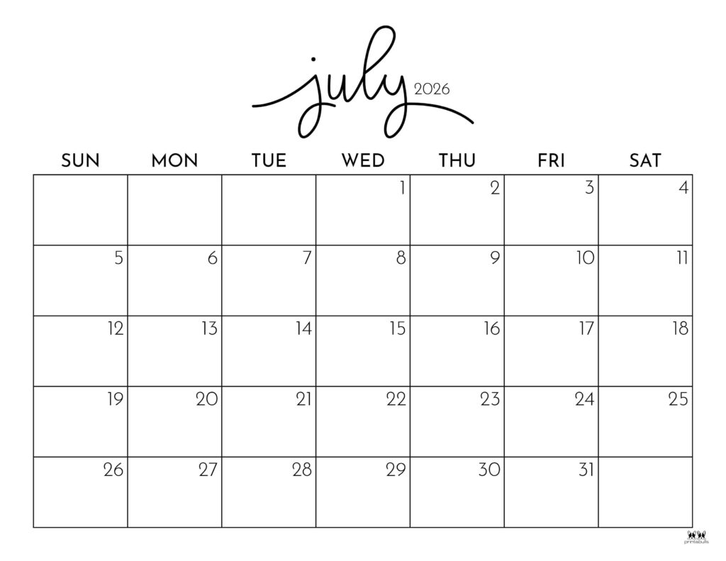 July 2026 Printable Blank Calendar