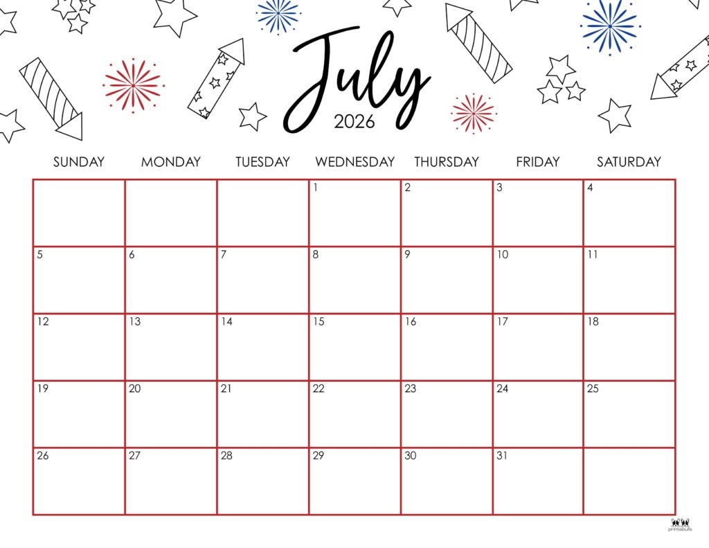 July 2026 Calendar Template Free