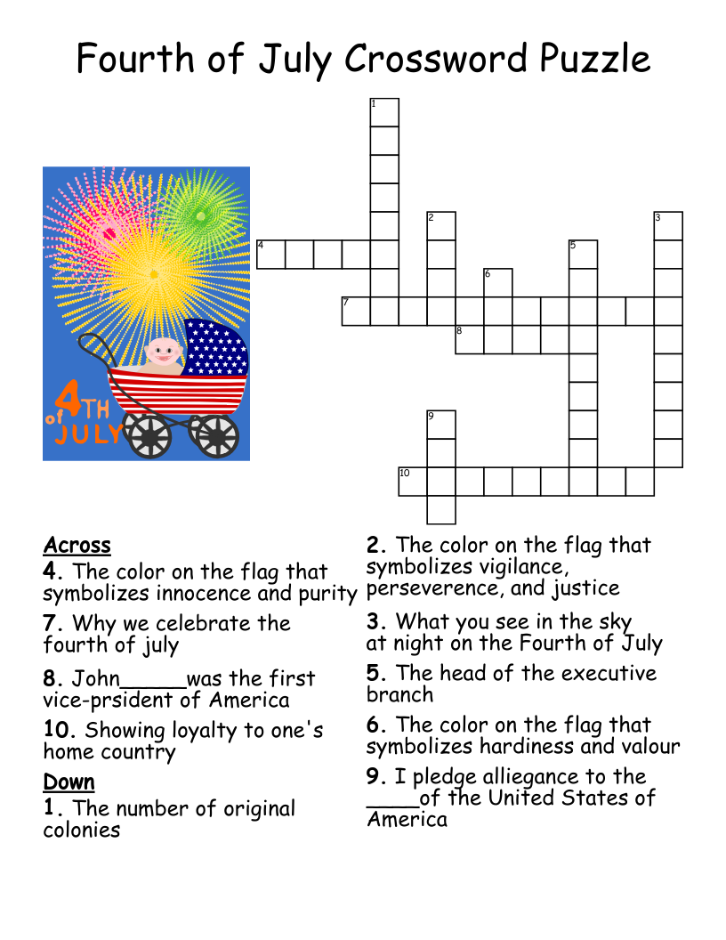 July Crossword Puzzle WordMint