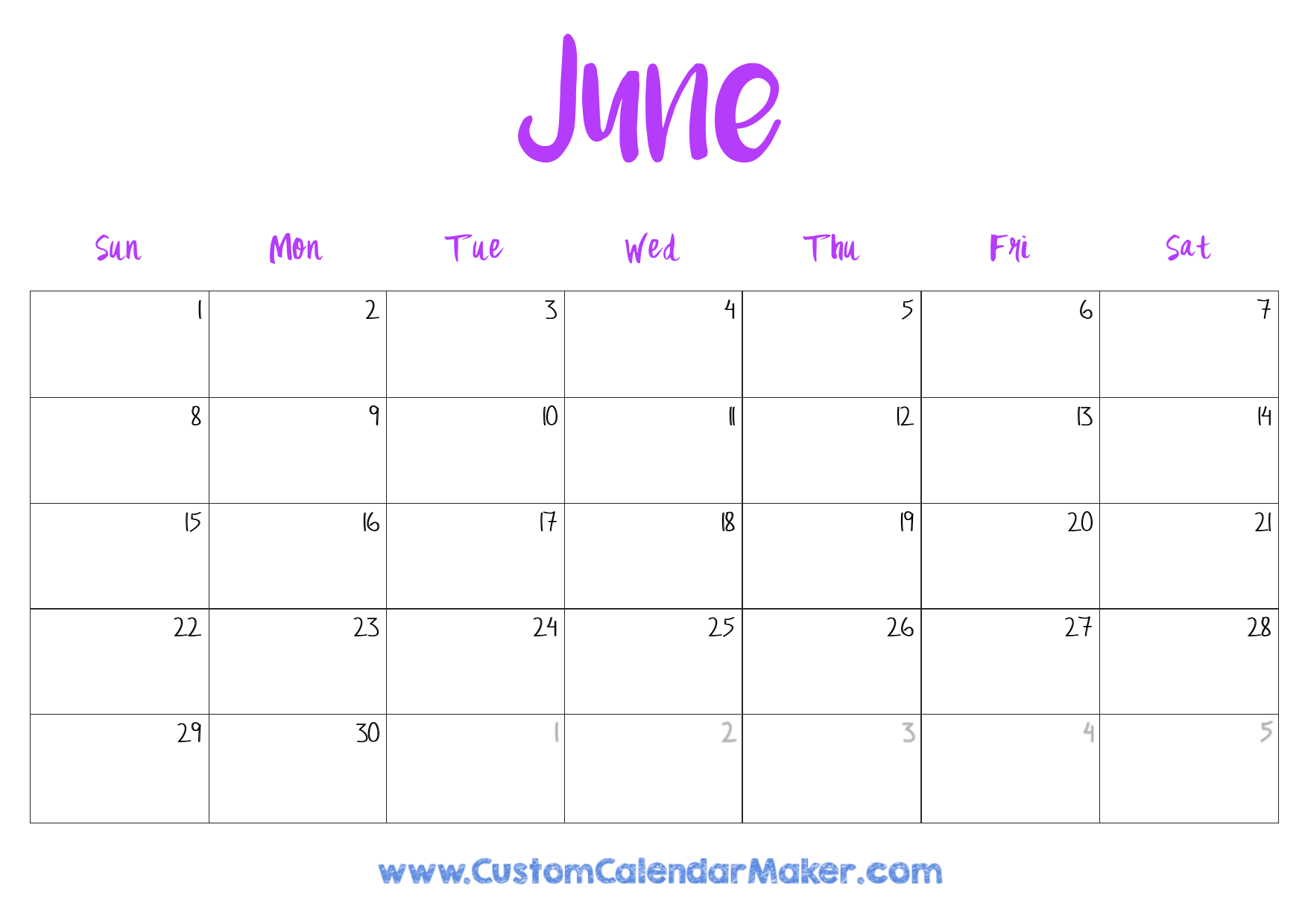 Blank Printable Calendar June
