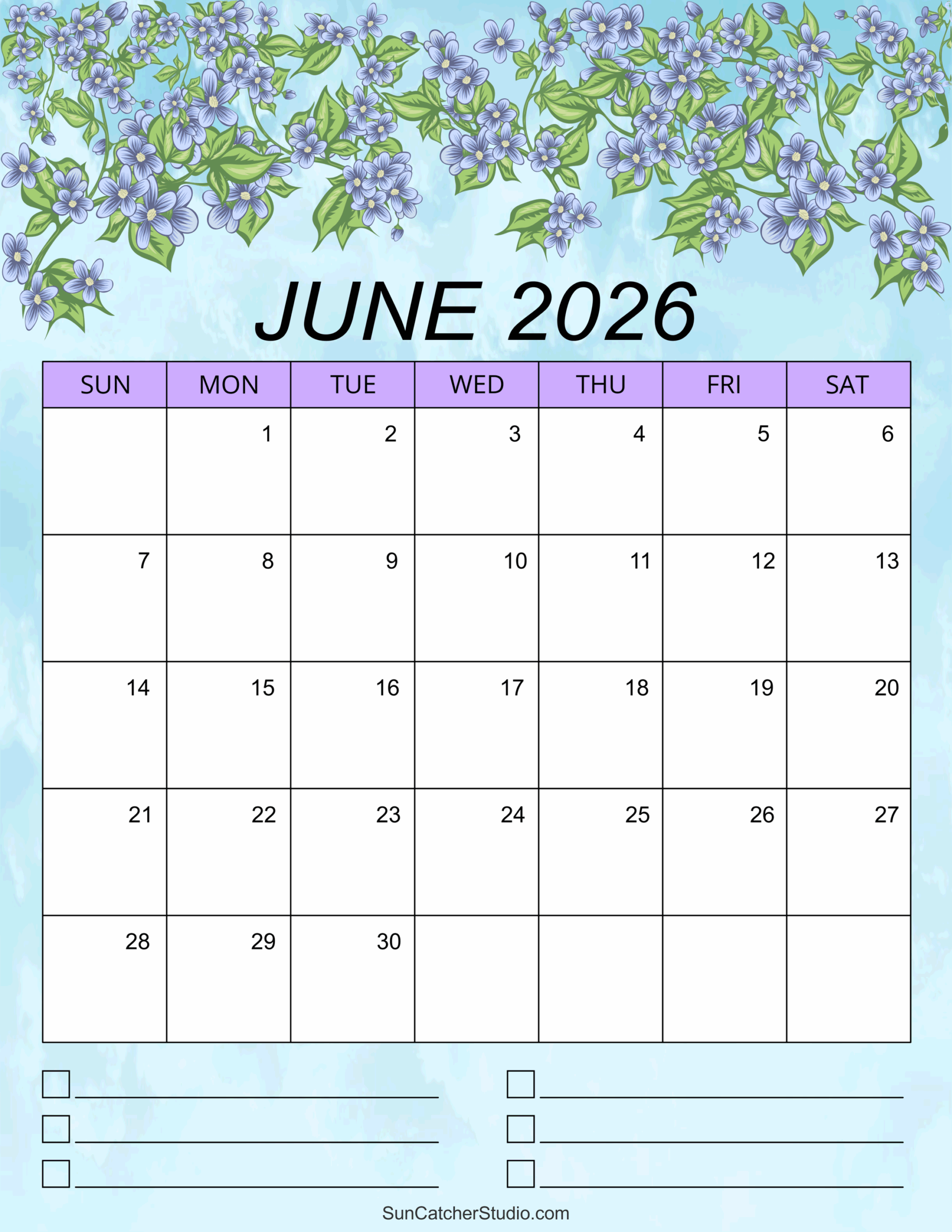 Blank Printable Calendar June 2026