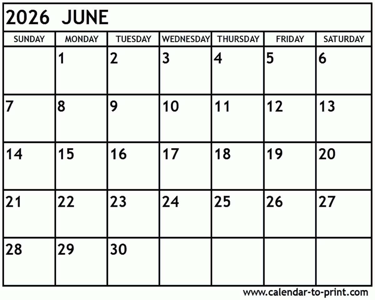 June 2026 Calendar Blank Free