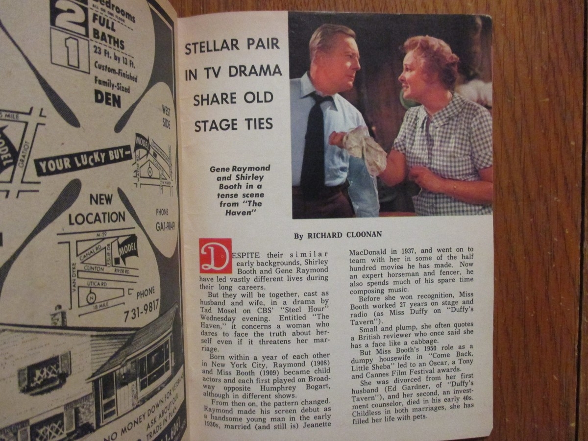 June 25 1961 Detroit News TV Magazine SHRILEY BOOTH GENE RAYMOND 