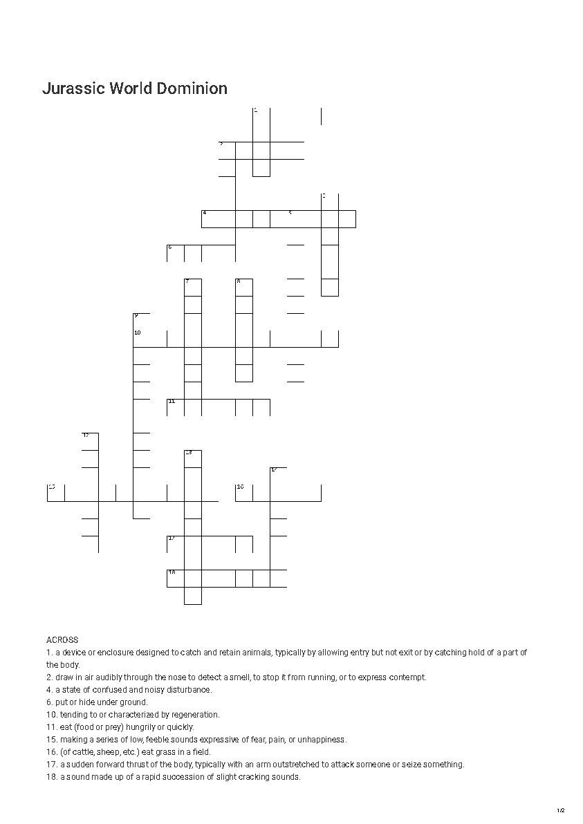 Jurassic World Dominion Crossword Puzzle
