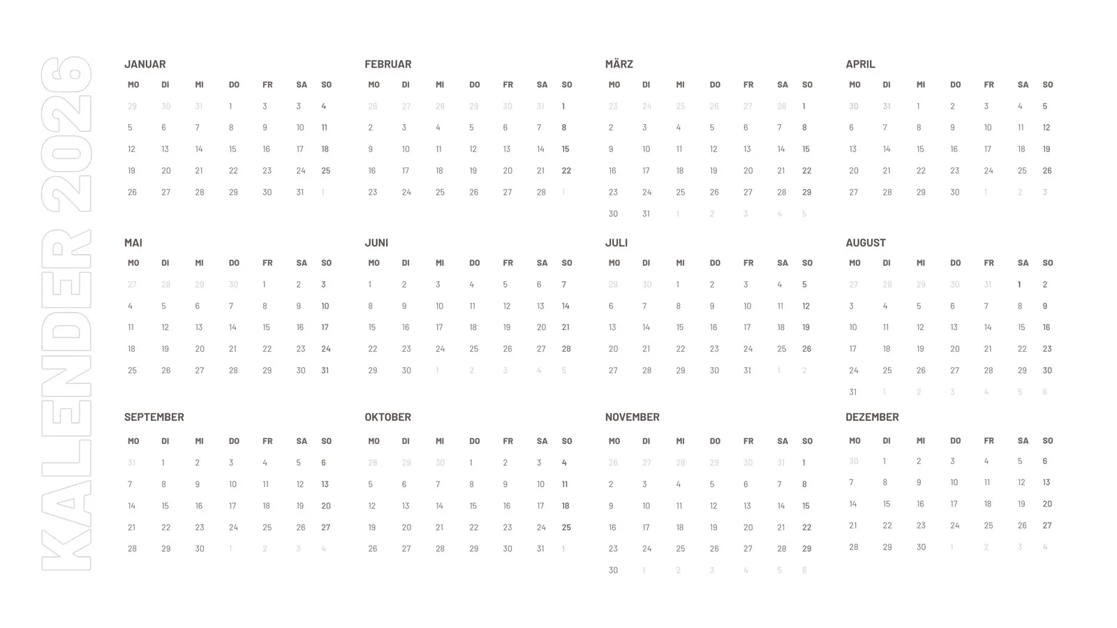 Kalender 2026 Vorlagen Zum Ausdrucken Canva