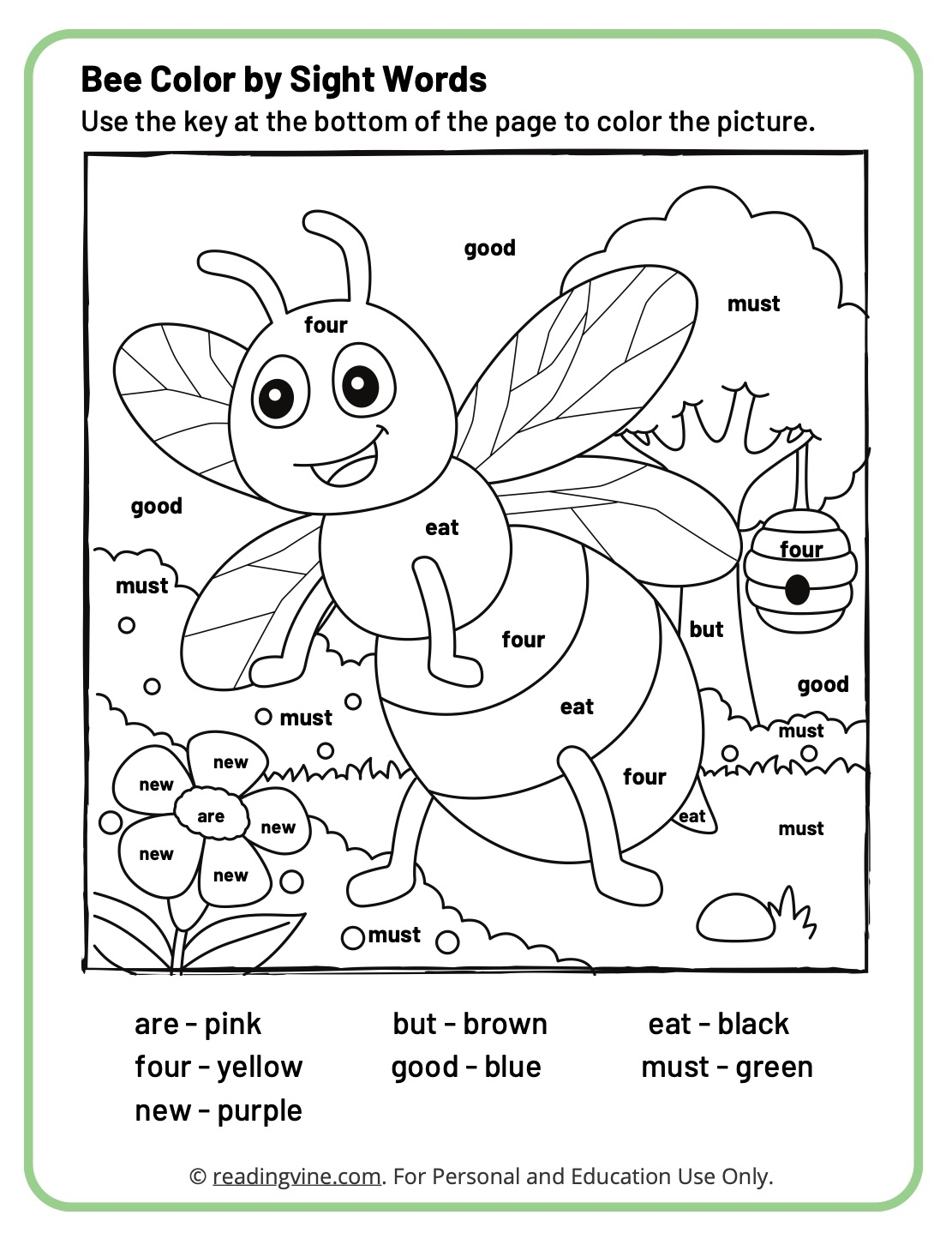 Color By Words Printables
