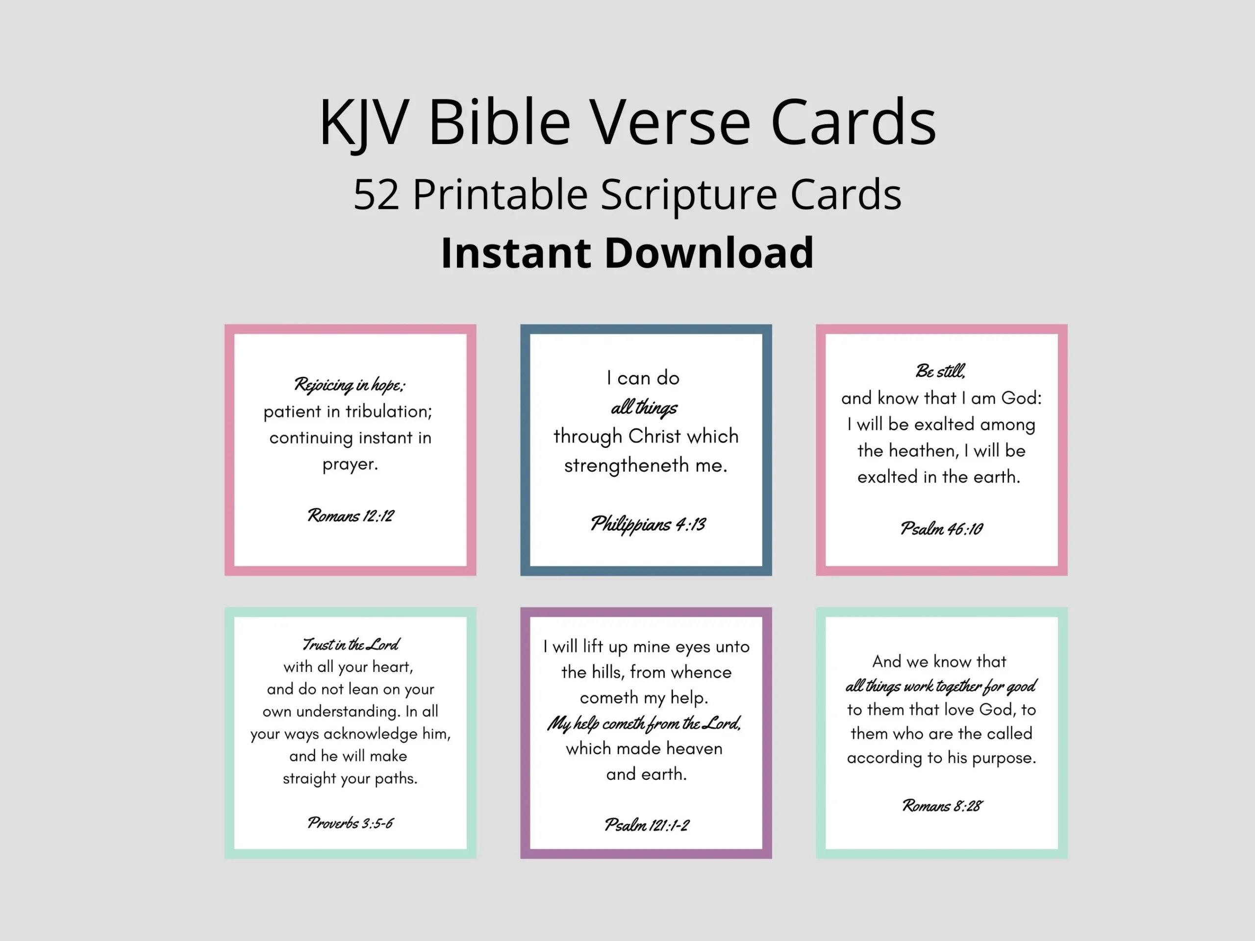KJV Scripture Cards 52 Printable Bible Verse Cards digital 