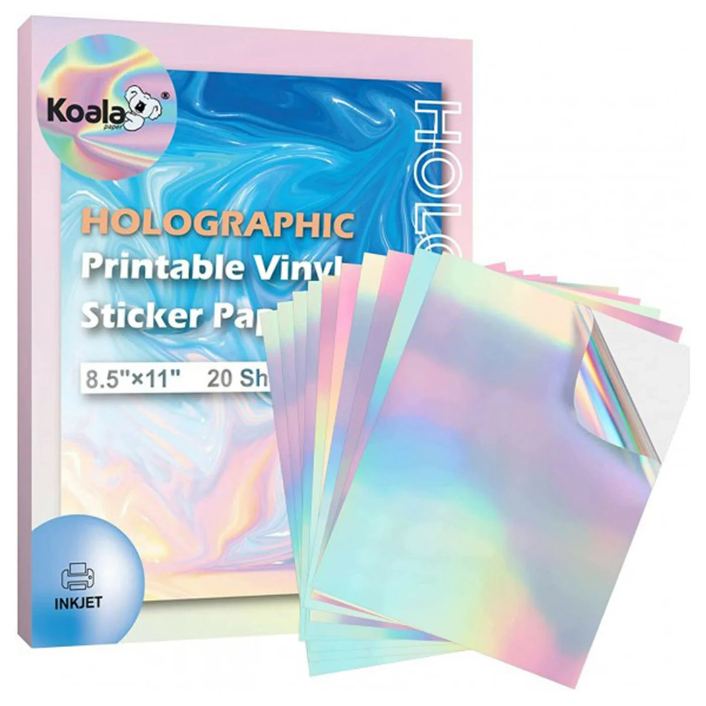 Koala Holographic Vinyl Sticker Paper For Inkjet 20 Sheets 8 5 
