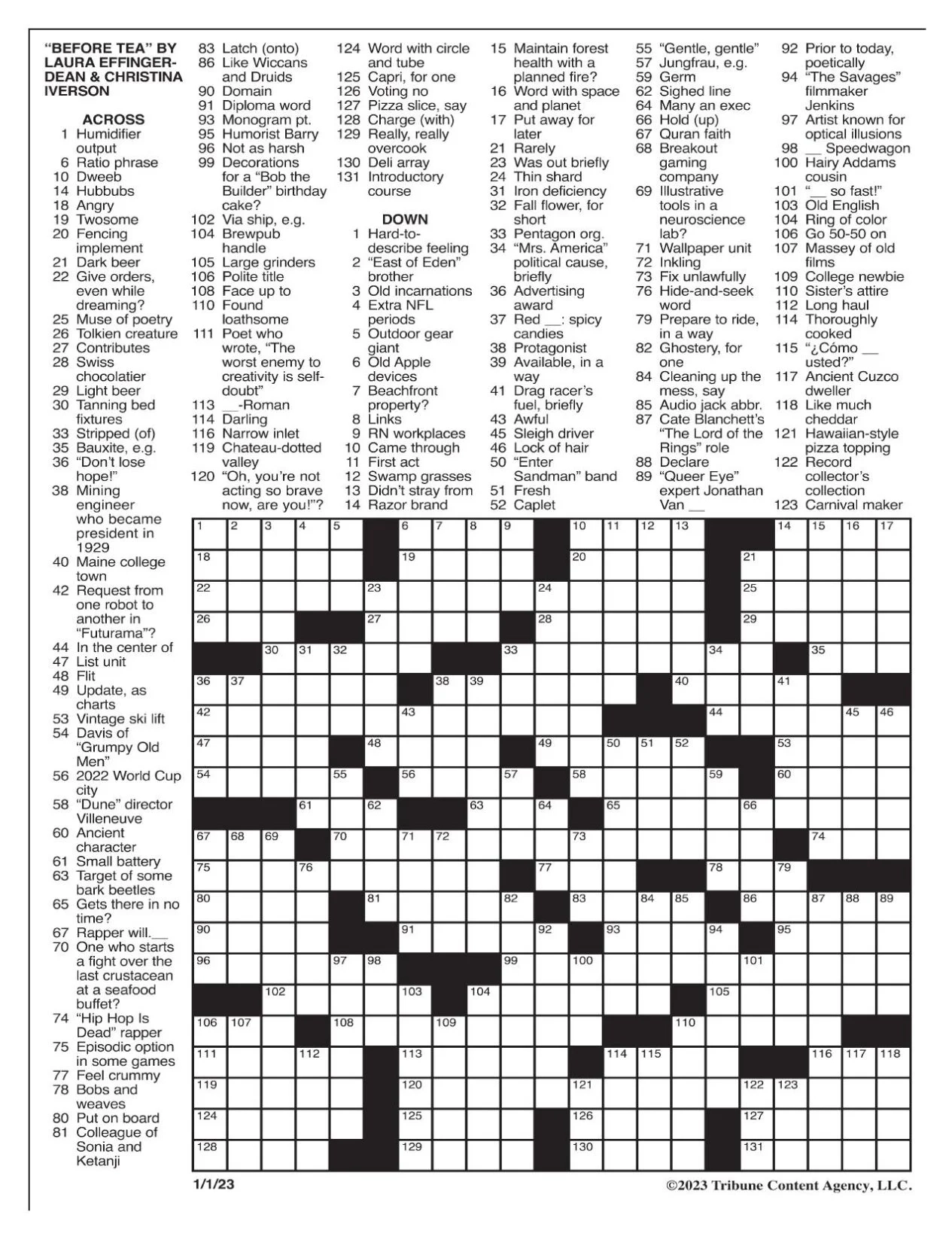 LA Times Crossword Jan 1 2023 Crosswords Yakimaherald