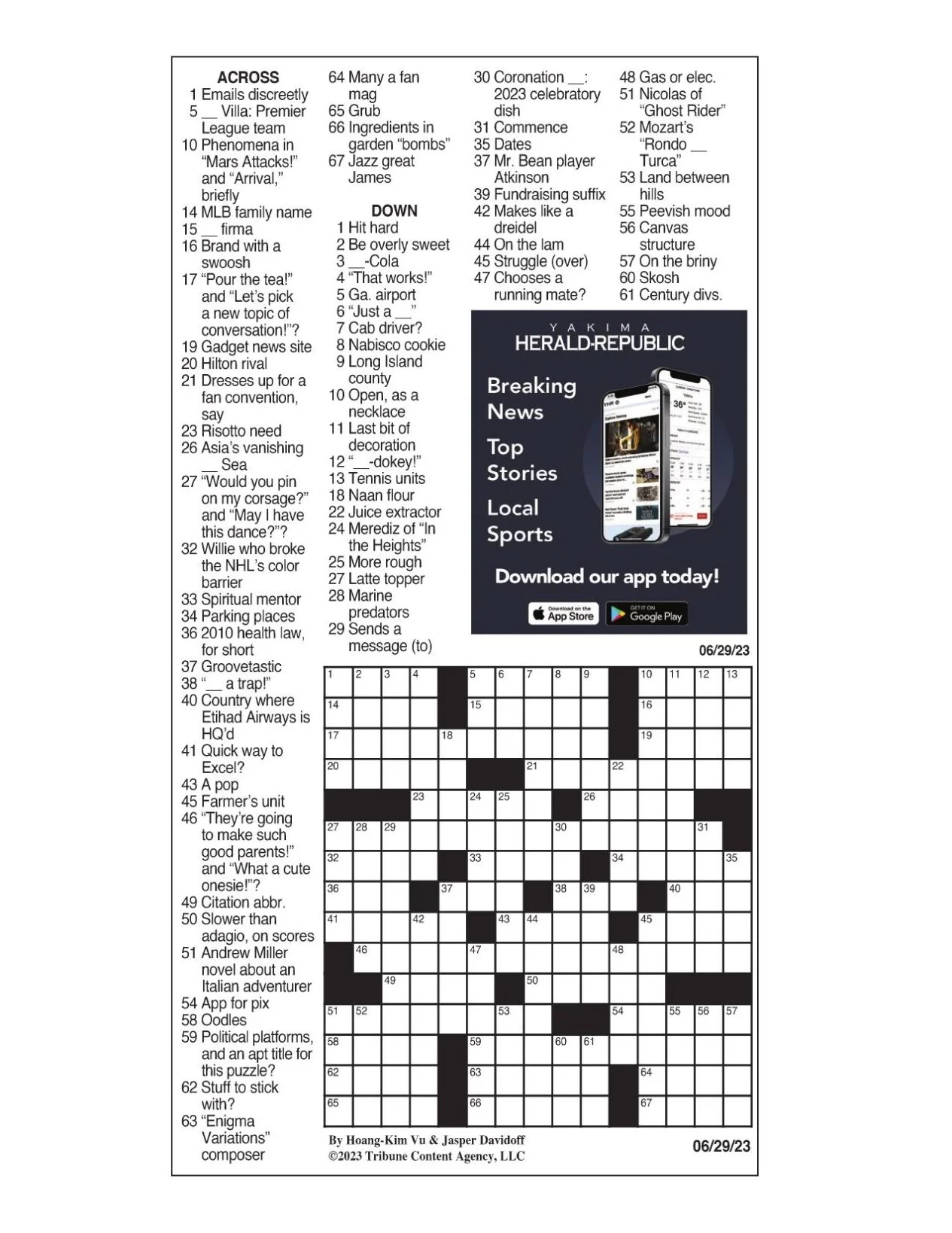 LA Times Crossword June 29 2023 Crosswords Yakimaherald