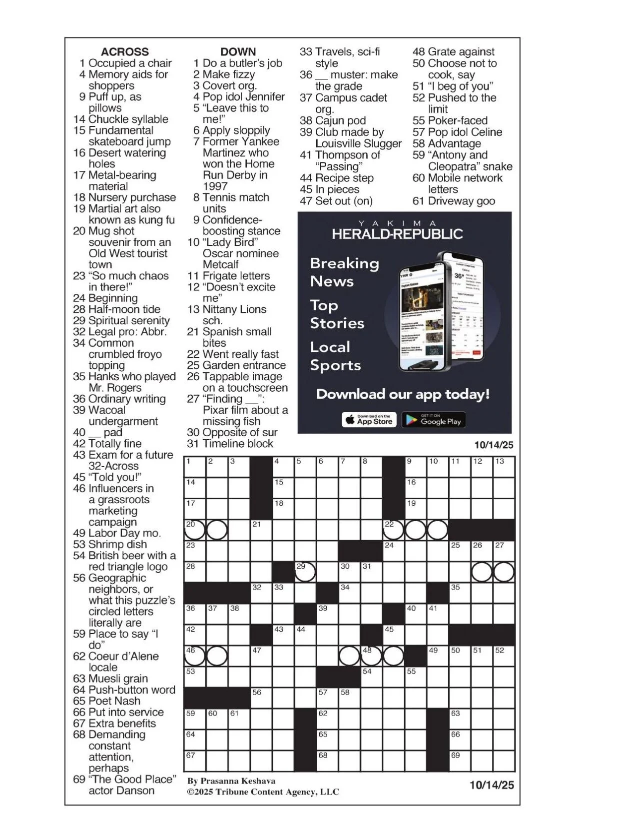 LA Times Crossword Oct 14 2025 Crosswords Yakimaherald