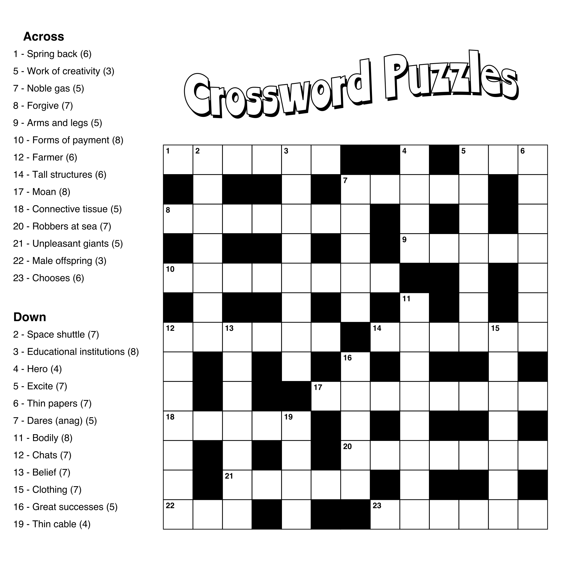 Easy Crossword Puzzles Free Online Printable