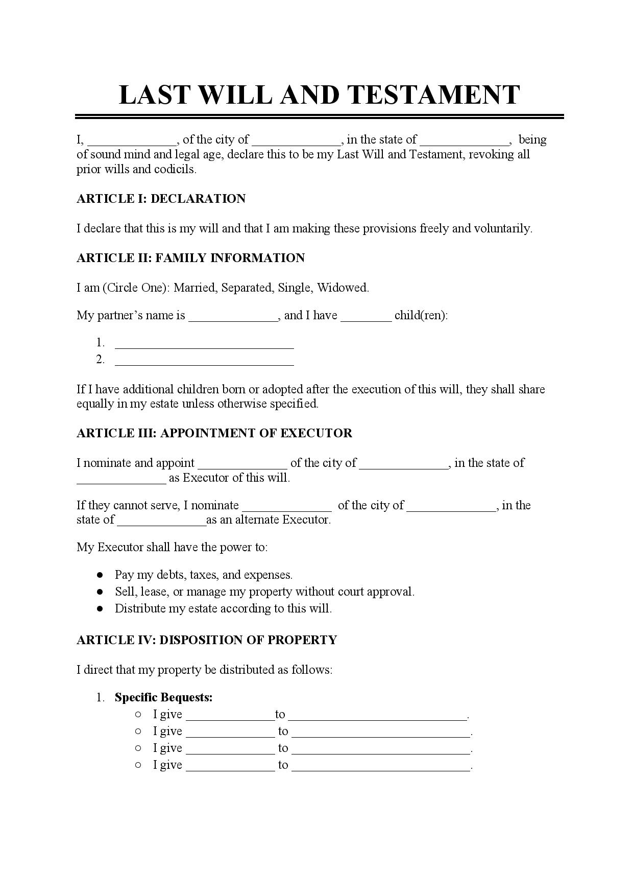 Last Will And Testament Forms Free DIY Last Will amp Testament 