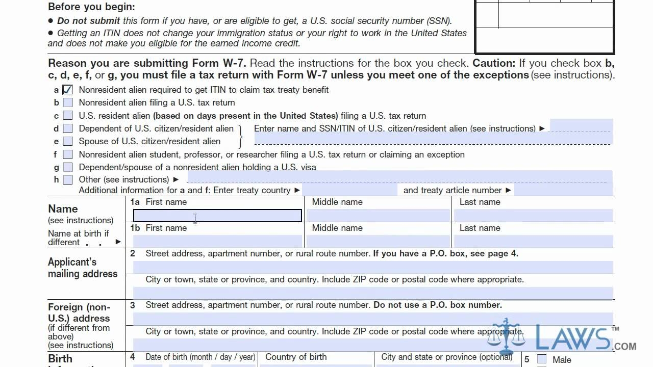 Learn How To Fill The Form W 7 Application For IRS Individual Taxpayer Identification Number