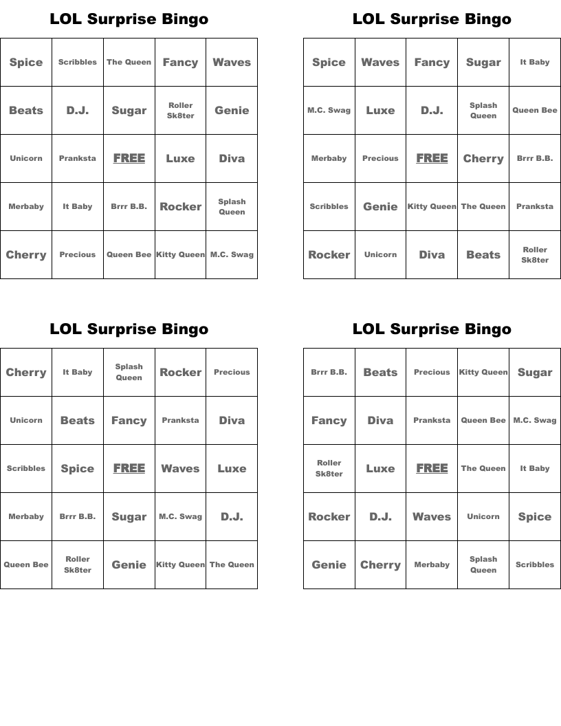 Lol Dolls Printable Crossword Puzzles