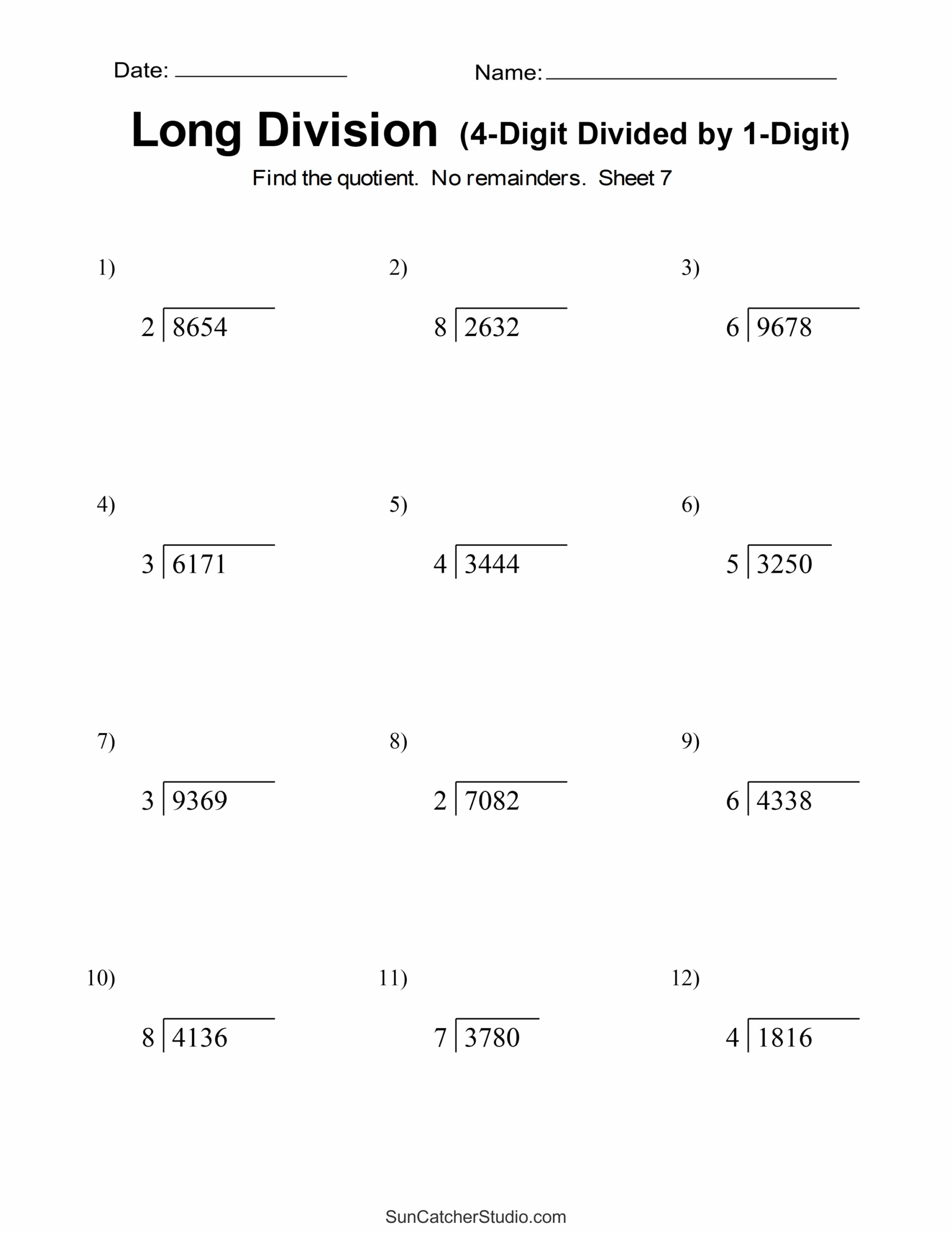 Free Printable Division Worksheets 6th Grade