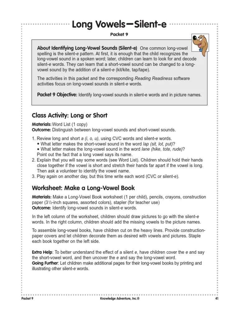 Silent E Book Printable