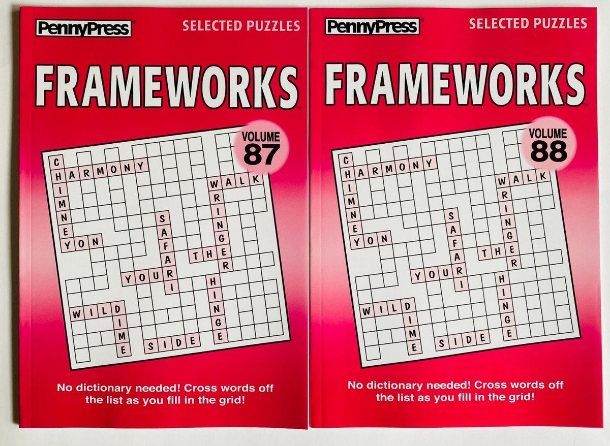 Lot Of 2 Penny Press Frameworks FILL IN INS Puzzles Book Dell 
