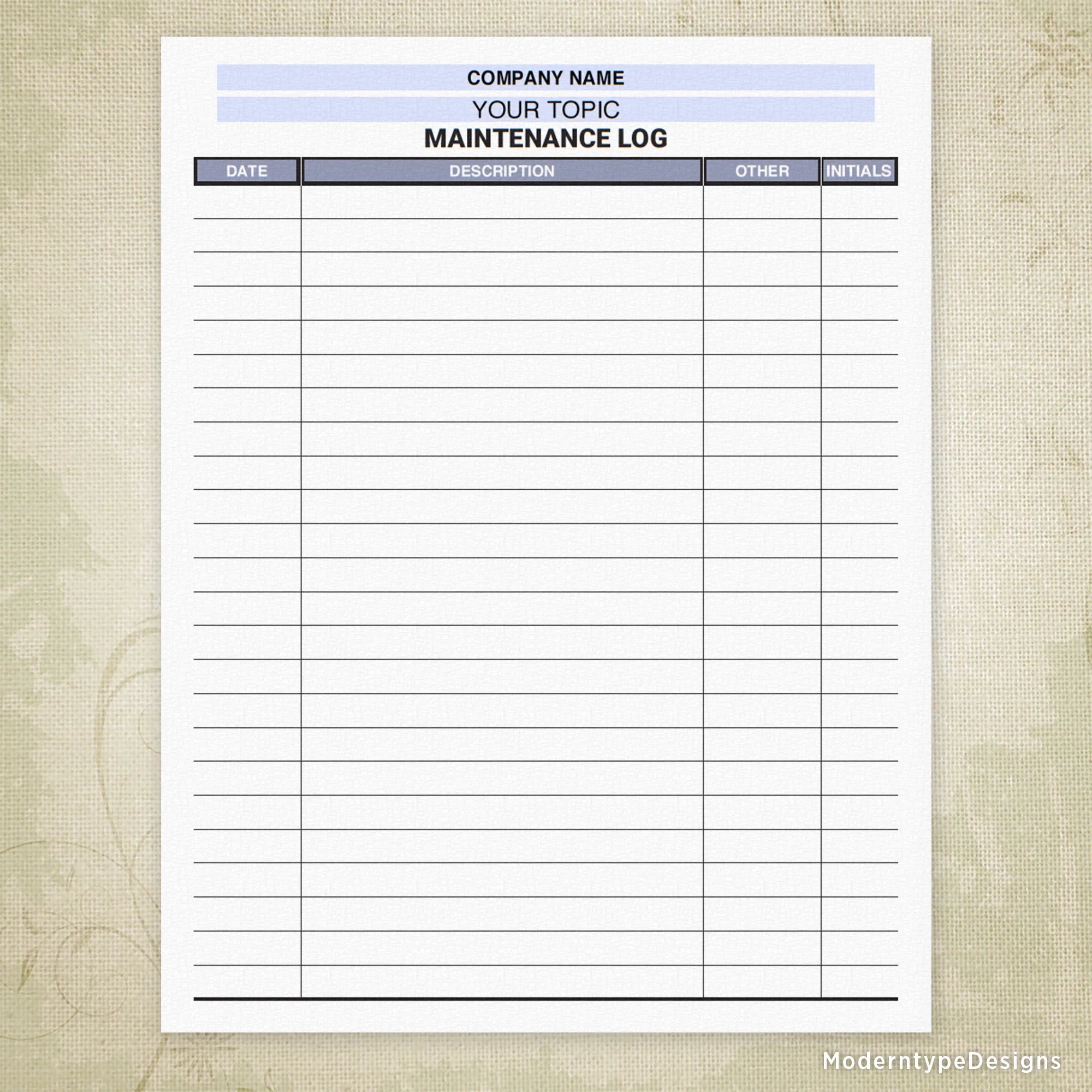 Printable Maintenance Log Template
